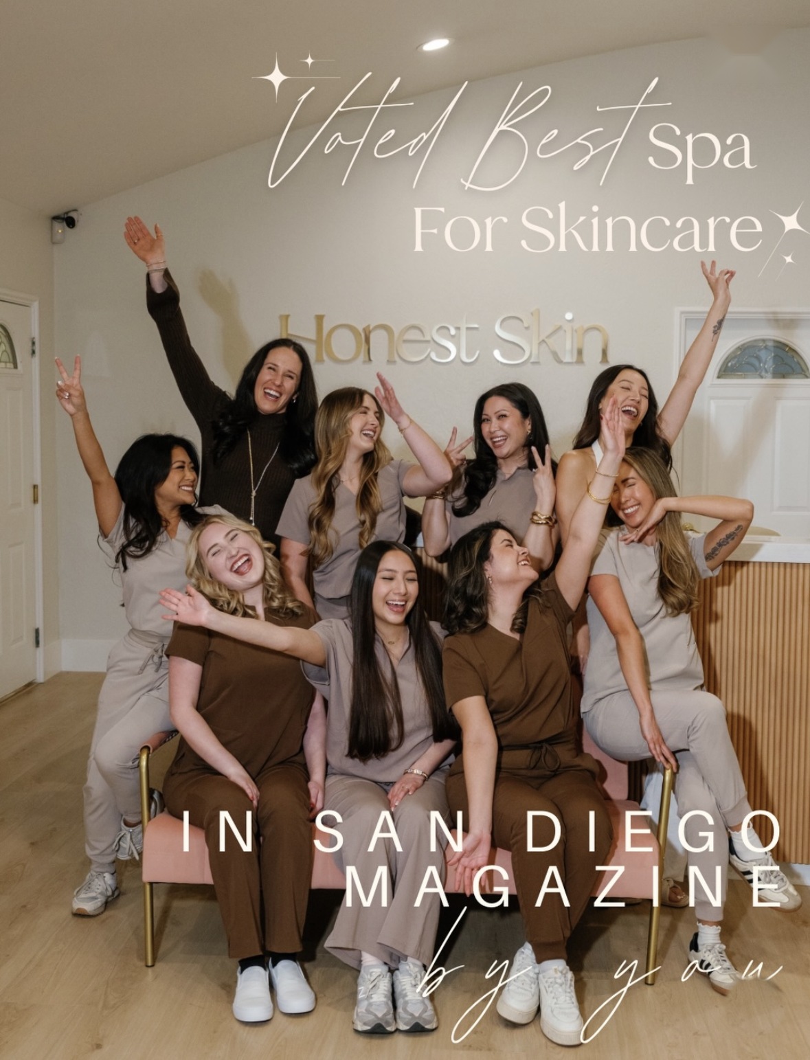 The Honest Skin team celebrating being voted Best Spa for Skincare in San Diego Magazine